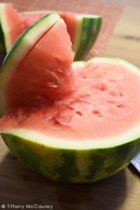 Step three is to cut away the rest of the watermelon from your bowl.