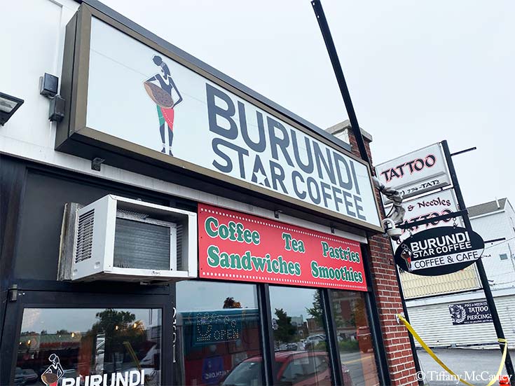 The store front at Burundi Star Coffee in Portland, Maine.