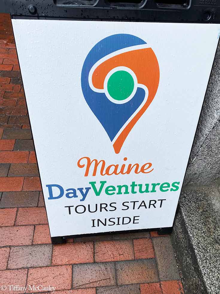 Store frontage sign for Maine Day Ventures Tours.