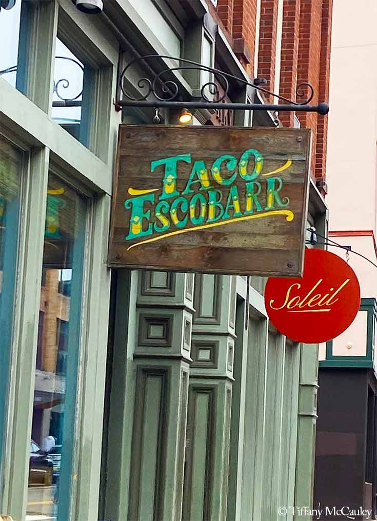 Store frontage sign for Taco Escobarr in Portland, Maine.